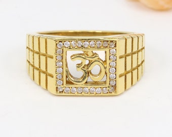 Spiritual Men's Ring with Om Symbol, Handcrafted Brass & Gold Plating, Lord Shiva Design, Meditation Jewelry