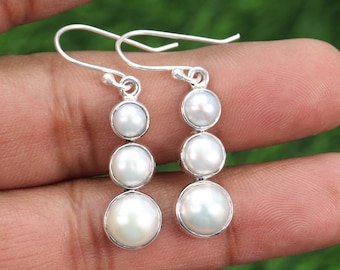 Pearl Earrings, Silver Earrings, Dangle Drop Earrings, Handmade Jewelry, Silver Jewelry, Birthday Gifts, Gift For Women, Gifts for Her