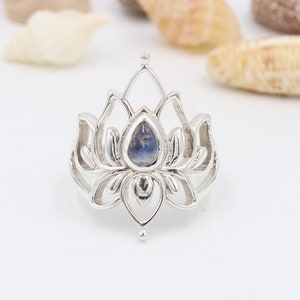 Statement Ring, Silver Women Ring, Moonstone Ring, Lotus Ring, Silver Ring, Gemstone Silver Ring, Promise Ring, Sterling Silver Ring