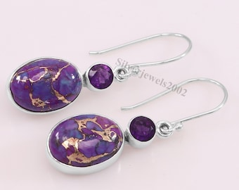 Purple Turquoise, Amethyst Earring, Sterling Silver, Dangle Earrings, Handmade Gift, Gemstone Earrings, Silver Jewelry, Gift for Her