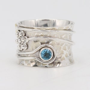 Blue Topaz Ring, Silver Band Ring, Promise Silver Ring,  Band Ring, Silver Ring Women, Silver Ring For Men, Friendship Ring, Hammered Ring