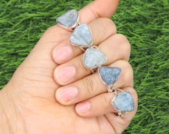 Raw Aquamarine Ring, 925 Sterling Silver, Birthstone Ring