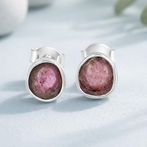 Tourmaline Stud Earrings, 925 Sterling Silver Gemstone Stud Earrings, Tourmaline Jewelry, Handmade Earrings, Christmas Gift for Women