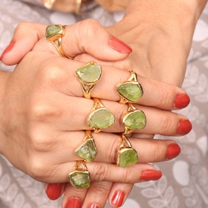 Raw Peridot Ring, Gift For Women, Silver Gold Vermeil Ring, Peridot Ring, Birthstone Ring, Ring For Women, Handmade Ring, Gemstone Ring