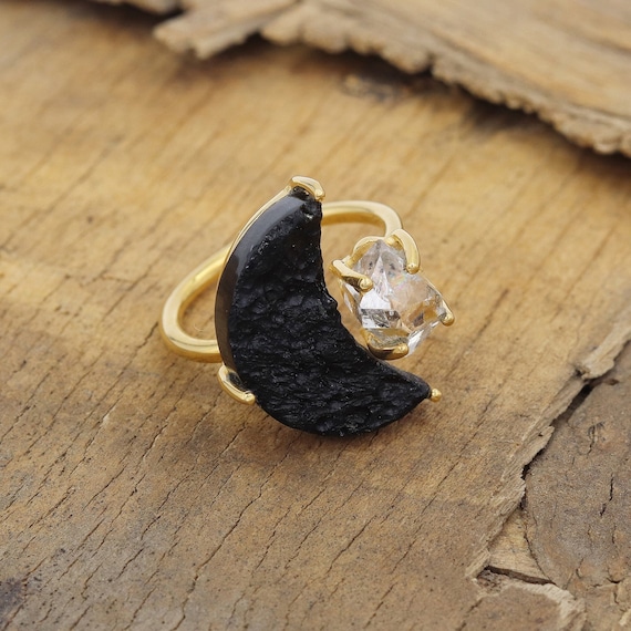 Herkimer Ring, Statement Ring, Sterling Silver Ring, Ring For Women, Tektite Ring, Promise Ring, Silver Gemstone Ring, Mother's Day Gift
