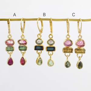 Watermelon Tourmaline Earrings, 925 Solid Silver Earrings, Christmas Earrings, 18k Gold Earrings, Dangle Drop Earrings, Gift for Women