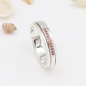 Handmade Garnet Spinner Ring: Sterling Silver Anxiety Fidget Jewelry