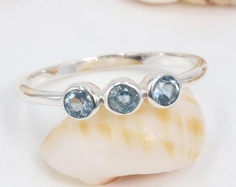 Blue Topaz Ring, 925 Sterling Silver, Gemstone Ring, 18k Gold Plated, Birthstone Ring, Engagement Ring, Stacking Band Ring, Minimalist Gift