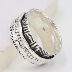Fidget Ring, Anxiety Ring, 925 Silver Ring, Fidget Ring Women, Men&#39;s Fidget Ring, Wide Band Spinner, Meditation Ring, Thumb Band Ring