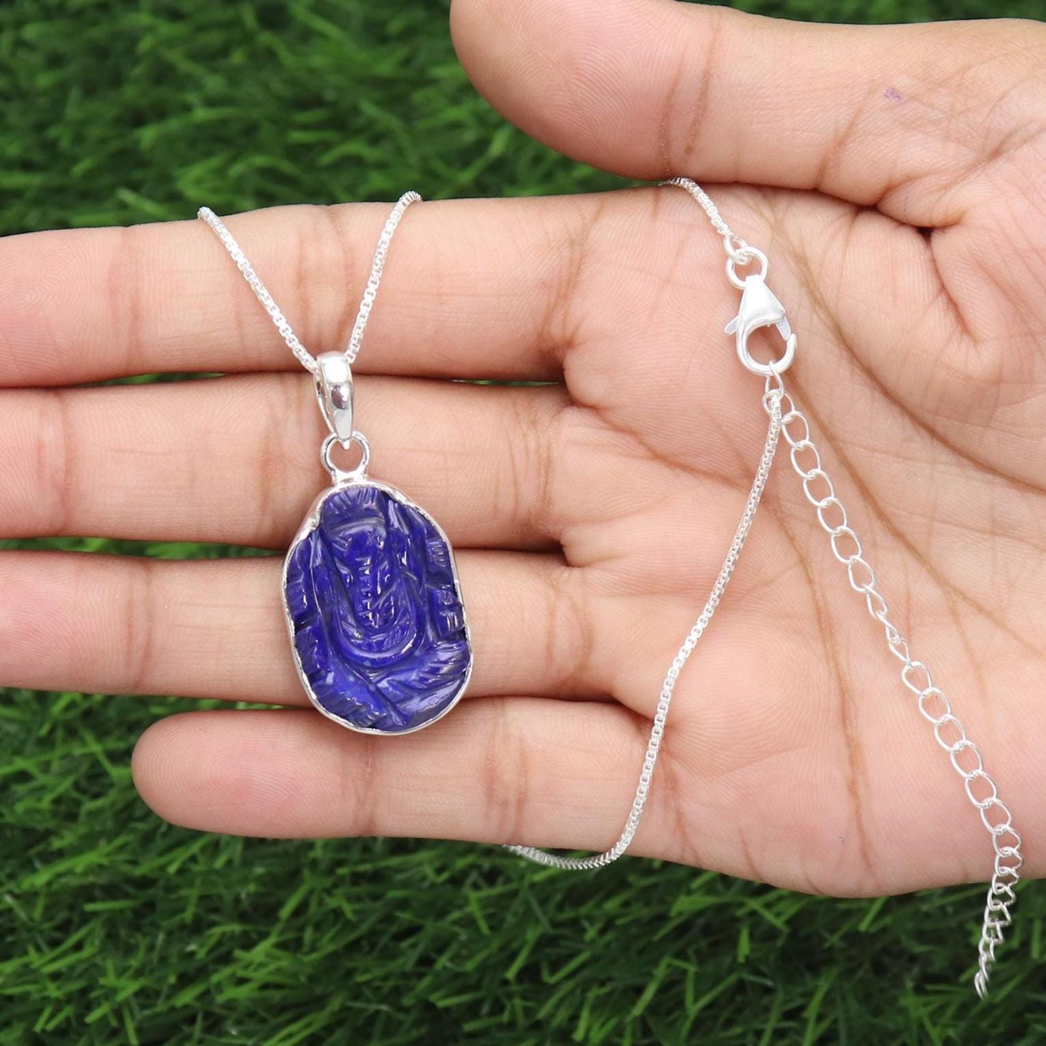Pendentif GANESH En Argent 925 Et Lapis-Lazuli - Bijou Spirituel élégant - P-AR-82
