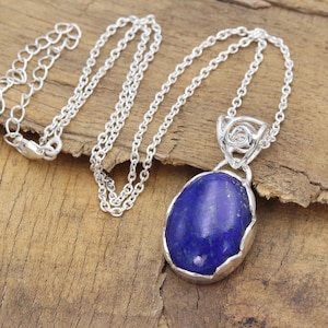 Lapis Lazuli Necklace, Sterling Silver Pendant Necklace, Handmade Necklace,  Gemstone Necklace, Statement Pendant Necklaces For her.