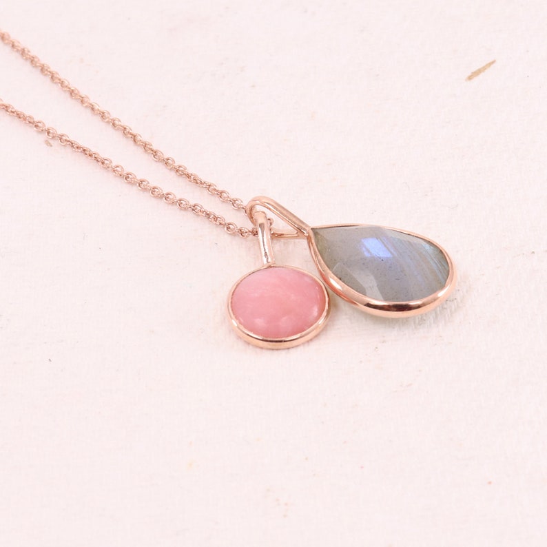 Pink Opal Necklace-Labradorite Necklace-Handmade Sterling Silver Necklace-Rose Gold Necklace-19 inch Adjustable Chain Necklace-Mothers Day