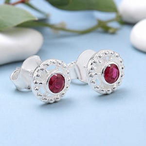 925 Sterling Silver Ruby Stud Earrings | 18k Gold Plated Red Gemstone Push Back Gifts for Women