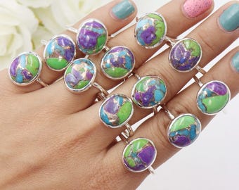 Turquoise Ring, Silver Ring, Statement Ring, Handmade Ring, Gemstone Ring, Ring For Her, Green Purple Copper Turquoise Ring, Women's Ring