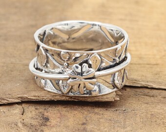 Silber Spinner Ring, breite Band Fidget Meditation Ring