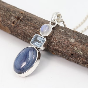 Moonstone Necklace, Kyanite Necklaces, Solid Silver Pendant Necklace, Statement Necklace For Women, Blue Topaz Necklace, Gift For Her