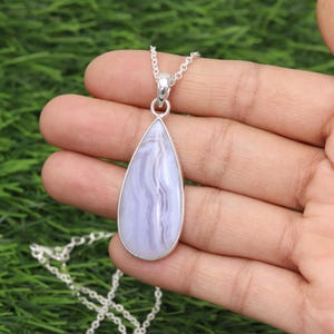 Blue Lace Agate Pendant Necklaces, Solid Sterling Silver Necklaces, Handmade Necklace, Gemstone Necklace, Statement Women&#39;s Necklace.