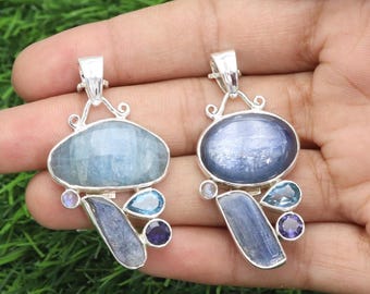 Colliers aigue-marine, Colliers avec pendentif en argent sterling, Colliers en iolite, Collier en cyanite, Collier pour femme avec pierre de lune, Collier de pierres précieuses