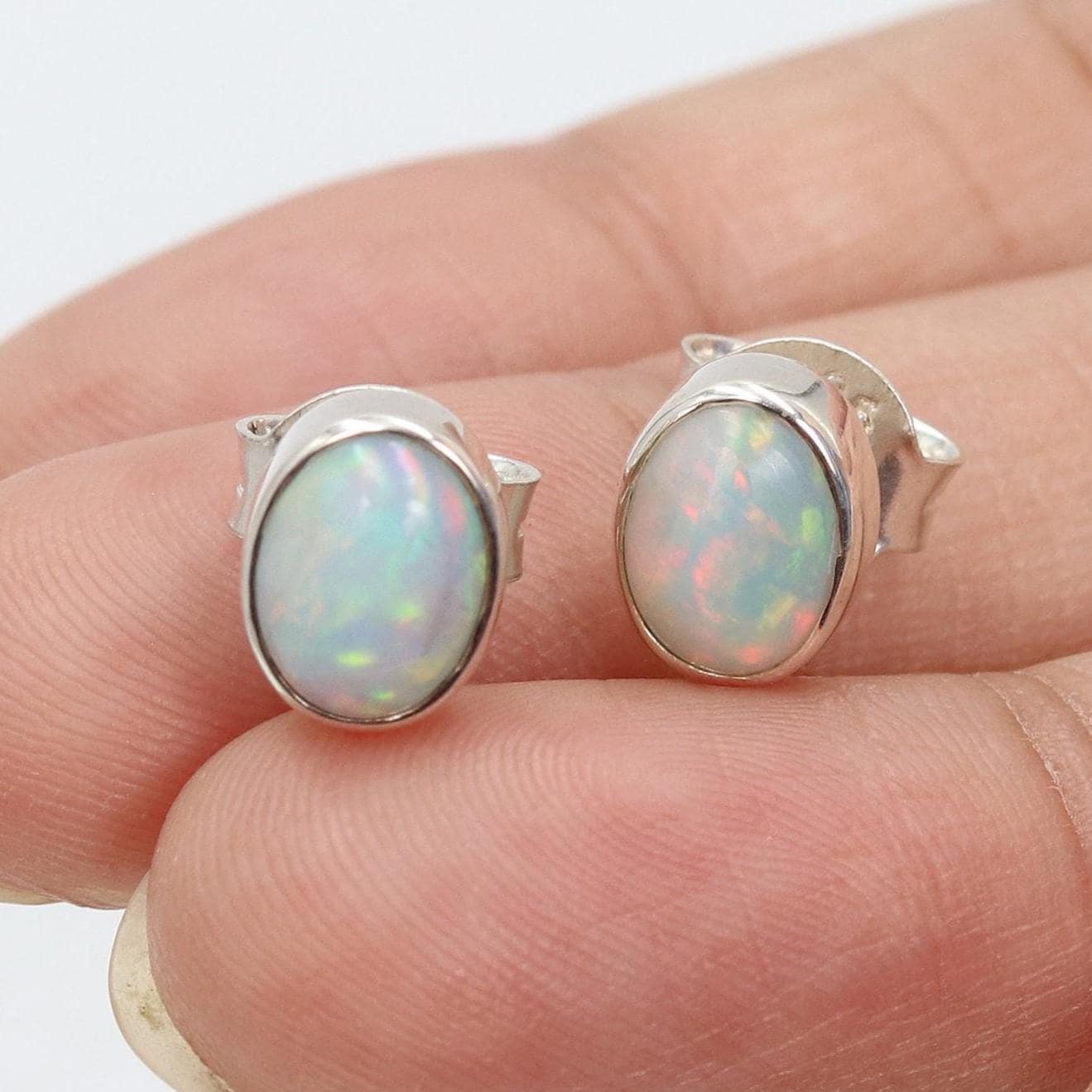 AIMAOMI Opal Stud Earrings For Women – Light Blue Dainty Studs, Anniversary/Birthday Jewelry Gift - View #9