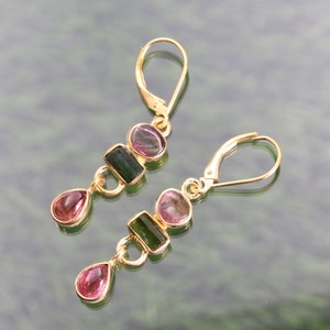 Watermelon Tourmaline Earring, Sterling Silver Earrings, Christmas Earring, 18k Gold Vermeil Earring, Dangle Drop Earrings, Women's Earrings