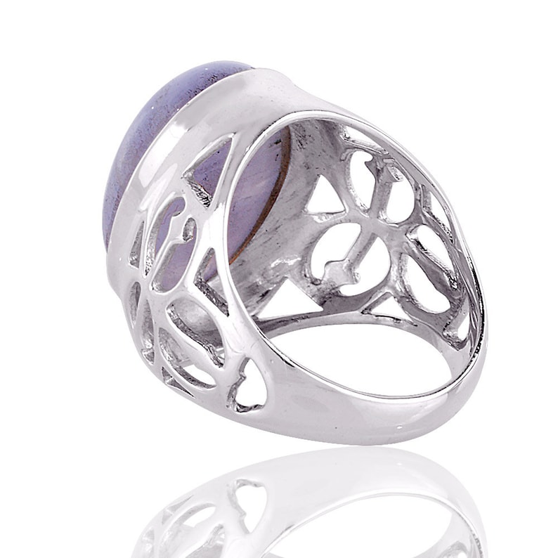 Natural Blue Lace Agate Ring-Sterling Silver Ring-Handmade Designer Ring-Unisex Ring-13x18 Oval Gemstone Silver Ring-Promise Ring