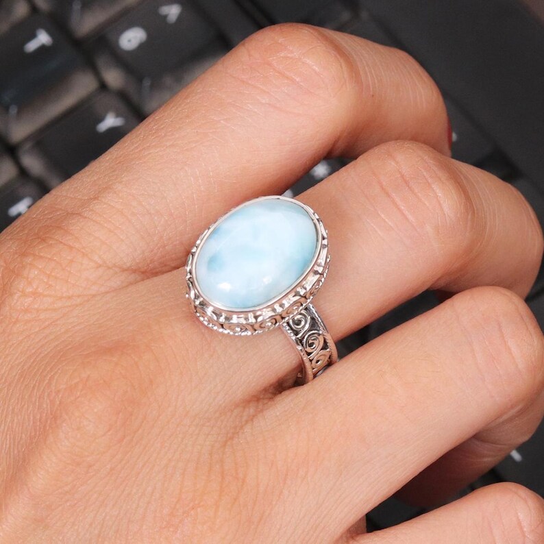 Mother's Day Gifts, Larimar Ring, Silver Women Ring, Statement Ring, Promise Ring, Handmade Ring, Gemstone Silver Ring, Silver Ring
