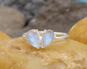 Moonstone Ring, 925 Sterling Silver Ring, Double Gemstone Ring, Handmade Ring, June Birthstone Ring, Anniversary Gift, Christmas Gift Ring