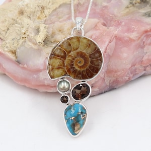 Ammonite Necklace, Turquoise Necklace, Sterling Silver Necklace, Handmade Necklaces For Women, Silver Necklaces For Women, Gift For Her