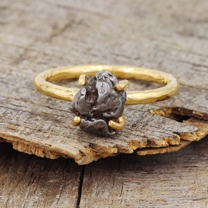 Raw Meteorite Ring, Sterling Silver, Ring For Women, Gold Plated, Gift For Women, Handmade Ring, Gemstone Ring, Minimalist Ring