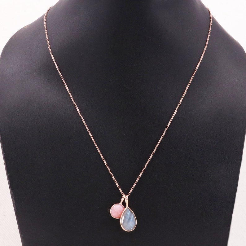 Pink Opal Necklace-Labradorite Necklace-Handmade Sterling Silver Necklace-Rose Gold Necklace-19 inch Adjustable Chain Necklace-Mothers Day