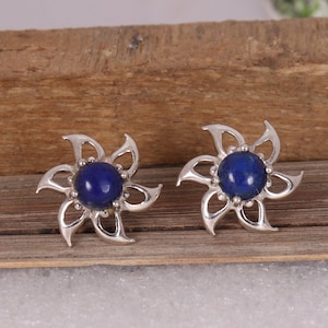 Natural Lapis Studs, Sterling Silver Earrings, 6mm Round Lapis Earrings, Women&#39;s Studs, Mother&#39;s Day Gift, Christmas Stud Earring, Gift