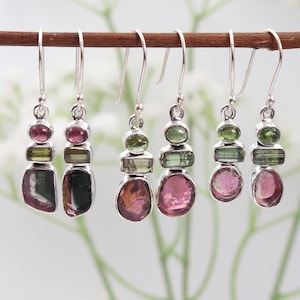 Watermelon Tourmaline Earrings, Sterling Silver Earrings, Gemstone Earrings, Stone Earrings, Handmade Earrings, Christmas Gift for Her