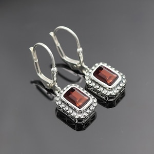 Garnet Leverback Earrings: Handmade 925 Sterling Silver Dangle Drop