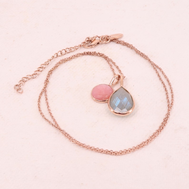 Pink Opal Necklace-Labradorite Necklace-Handmade Sterling Silver Necklace-Rose Gold Necklace-19 inch Adjustable Chain Necklace-Mothers Day