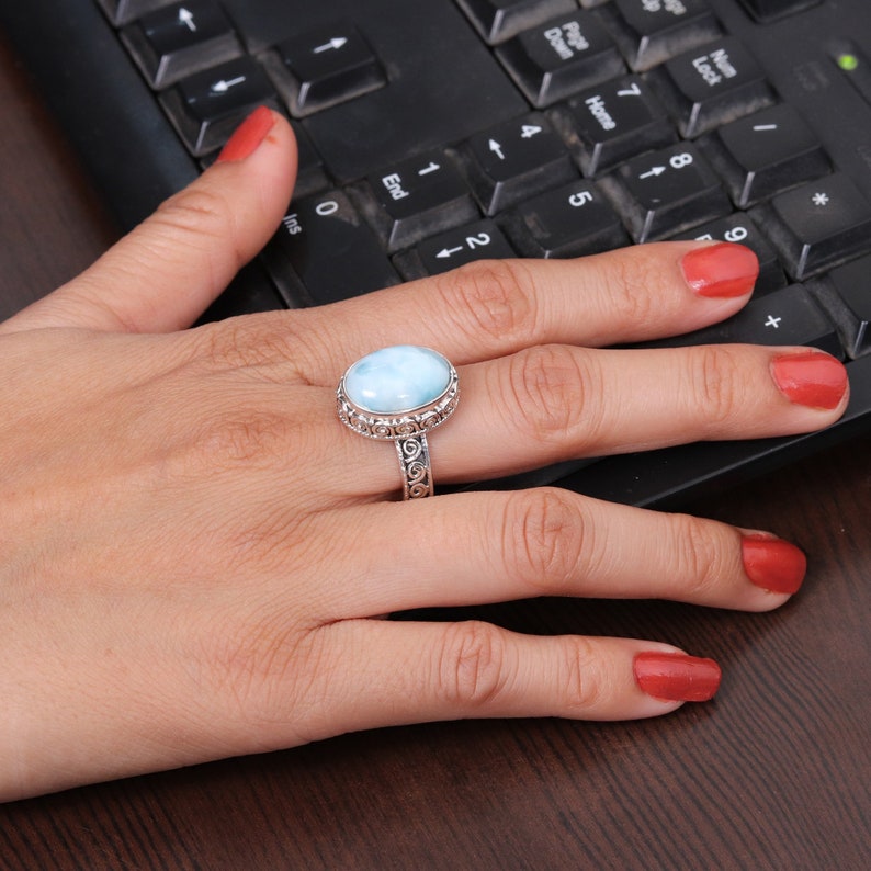 Mother's Day Gifts, Larimar Ring, Silver Women Ring, Statement Ring, Promise Ring, Handmade Ring, Gemstone Silver Ring, Silver Ring