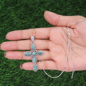 Turquoise kruishanger ketting, 925 zilveren ketting hanger, religieuze kruishanger, boho western kruishanger, beste kerstcadeau