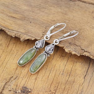 Green Kyanite Earrings, Raw Meteorite Dangle Earrings, 925 Silver Drop Earrings, Handmade Gemstone Jewelry, Gift for Her