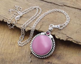 Pink Opal Pendant, Solid 925 Sterling Silver, Peruvian Opal Necklace, Gemstone Pendant, Statement Jewelry, Pink Opal Jewelry, Gift for Her