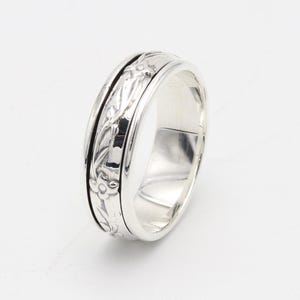 Spinner Ring, 925 Sterling Silber, Angst Ring, handgemachte Blumen Band Ring, Sorgen Ring, Meditation Ring, Daumen Band Ring Geschenk für sie