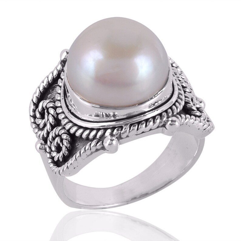 South Sea Pearl Ring Pearl Ring Solid Sterling Silver Size 08 June Birthstone Rings Boho Style Pearl Rings