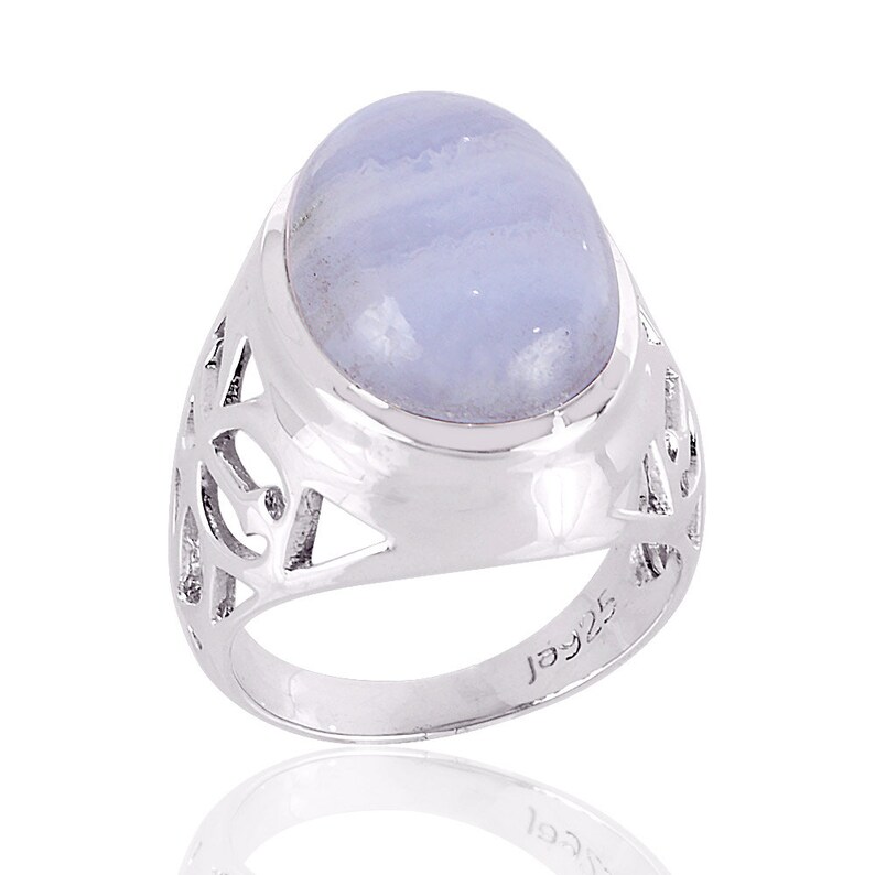 Natural Blue Lace Agate Ring-Sterling Silver Ring-Handmade Designer Ring-Unisex Ring-13x18 Oval Gemstone Silver Ring-Promise Ring