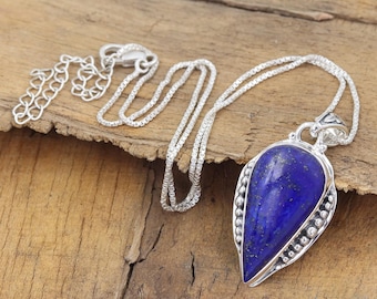 Lapis Lazuli Sterling Silver Pendant, Pear Shape Gemstone Necklace