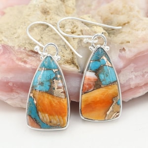 Spine Oyster Turquoise Earrings, Solid Silver Earrings, Women&#39;s Earrings, Dangle Earrings, Turquoise Earrings, Gemstone Earrings For Her
