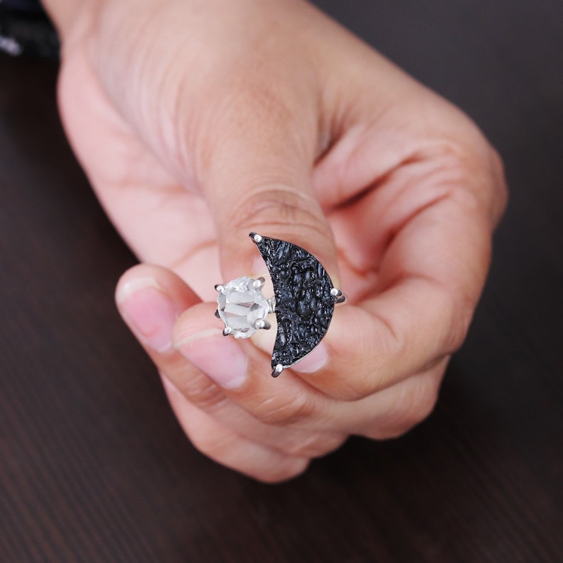 Herkimer Ring, Statement Ring, Ring For Women, Tektite Ring, Promise Ring, Sterling Silver Ring, Silver Gemstone Ring, Mother's Day Gift