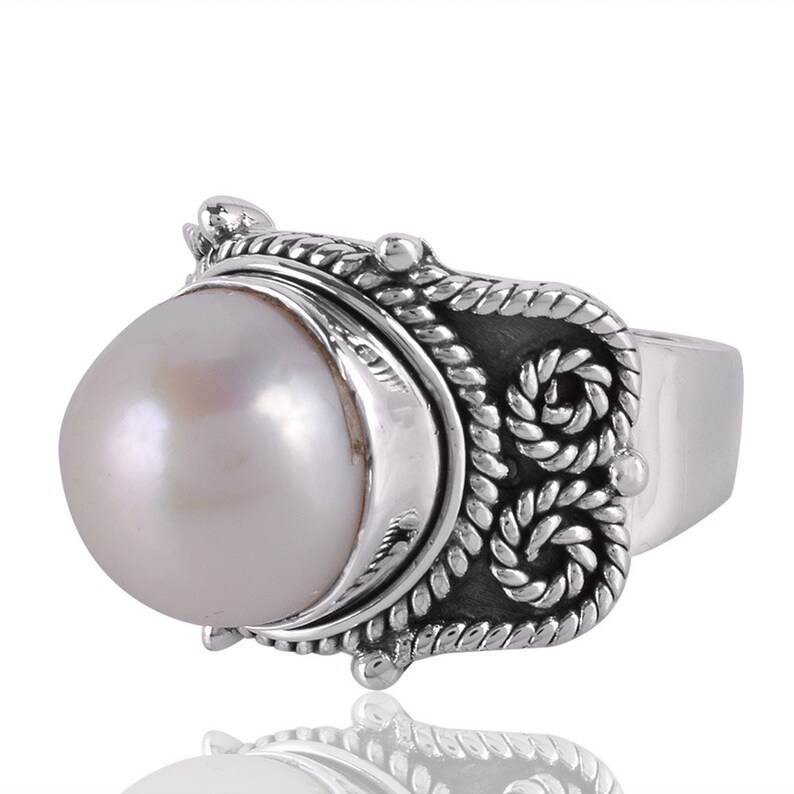 South Sea Pearl Ring Pearl Ring Solid Sterling Silver Size 08 June Birthstone Rings Boho Style Pearl Rings