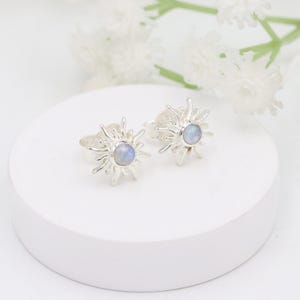 Moonstone Earrings, 925 Sterling Silver, Handmade Earrings, Sun Style Stud Earring, Moonstone Jewelry, June Birthstone, Gift for Her