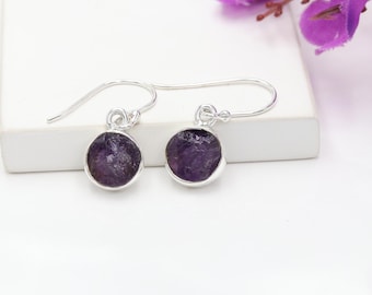 Amethyst Earrings, Raw Gemstone Dangle Earrings, 925 Sterling Silver Earrings, Purple Crystal Jewelry, Handmade Earrings, Gift for Women