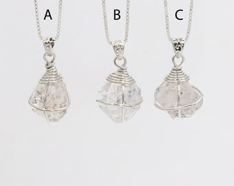Collana con diamante Herkimer in argento sterling 925 - Pendente con cristallo grezzo, gioiello unico con pietra preziosa, regalo perfetto