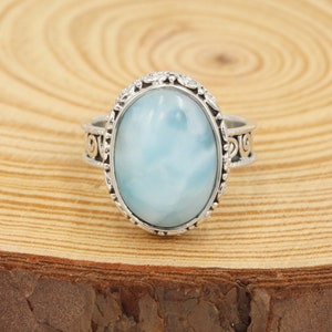 Larimar Ring, Solid Silver Ring, Statement Ring, Statement Ring, Handmade Ring, Gemstone Silver Ring, Silver Ring, Oval Larimar Ring.
