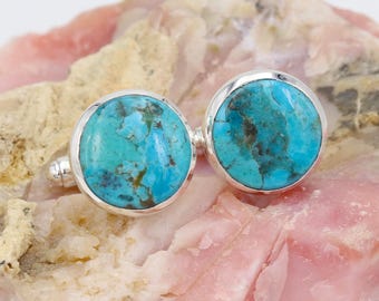 Turkoois manchetknopen, 925 sterlingzilveren manchetknopen voor mannen, handgemaakte manchetknopen, turquoise huwelijkscadeau bruidegom, shirt accessoires heren